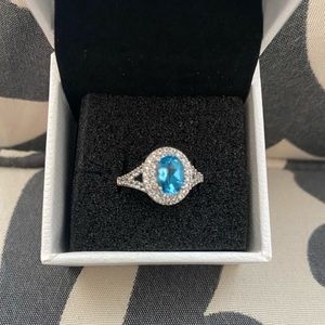 Sterling Silver Diamond & Sapphire size 7 women’s ring.